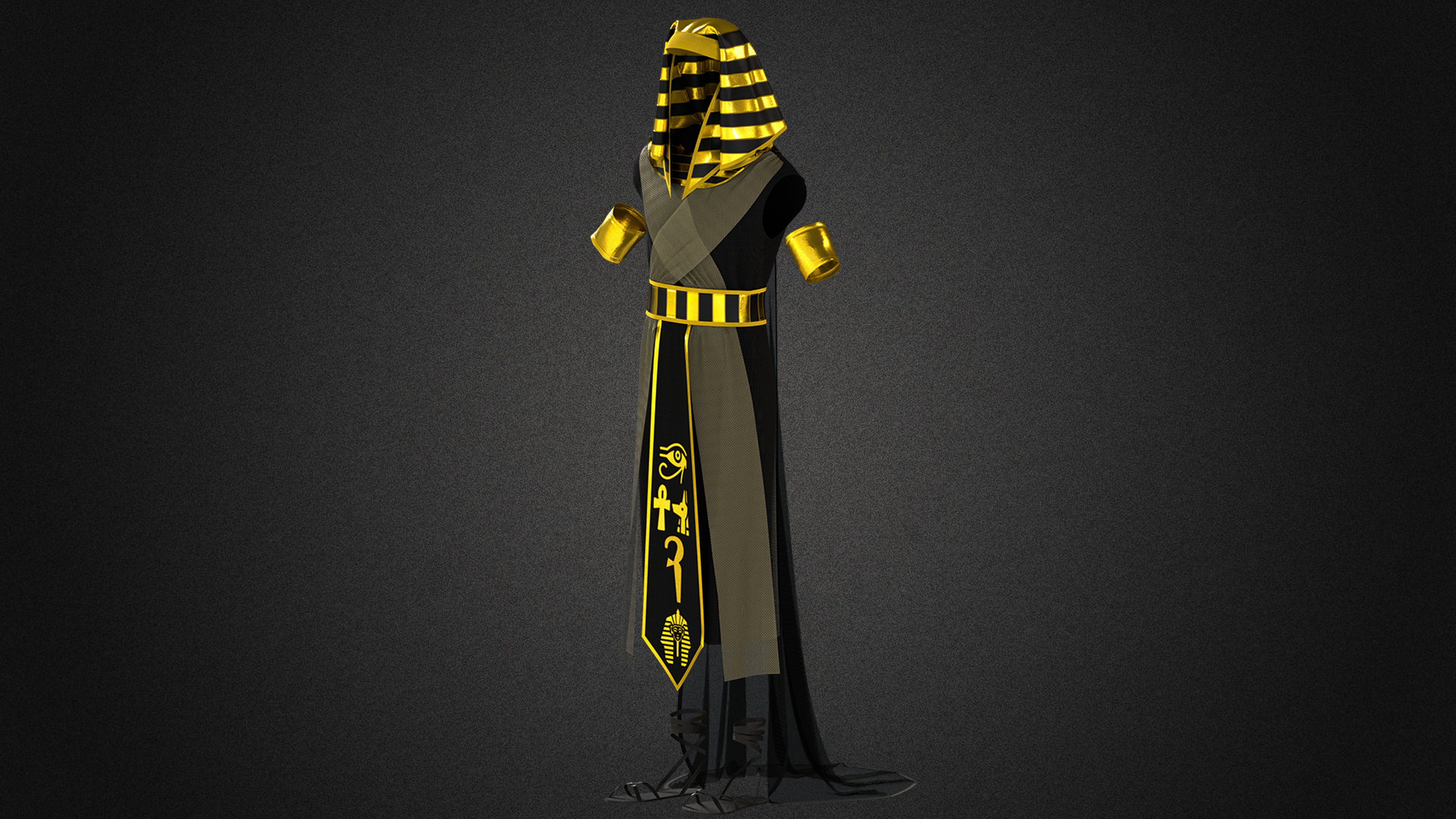 Egyptian-inspired fashion design with ancient motifs